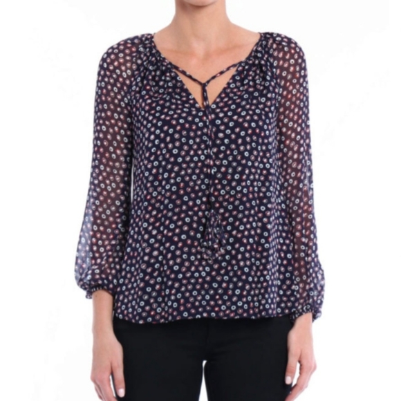 Diane Von Furstenberg Tops - Diane Von Furstenberg blue polka-dot long sleeve sheer silk Flowy Summer blouse
